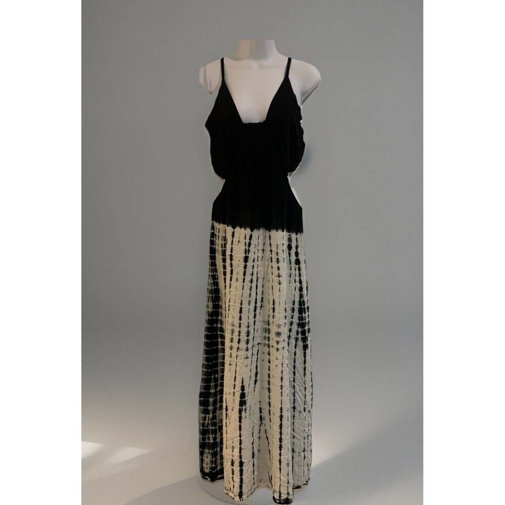 Earthbound Trading Co Cut Out Black/White Tie Dye Boho Maxi Dress Women’s Size L